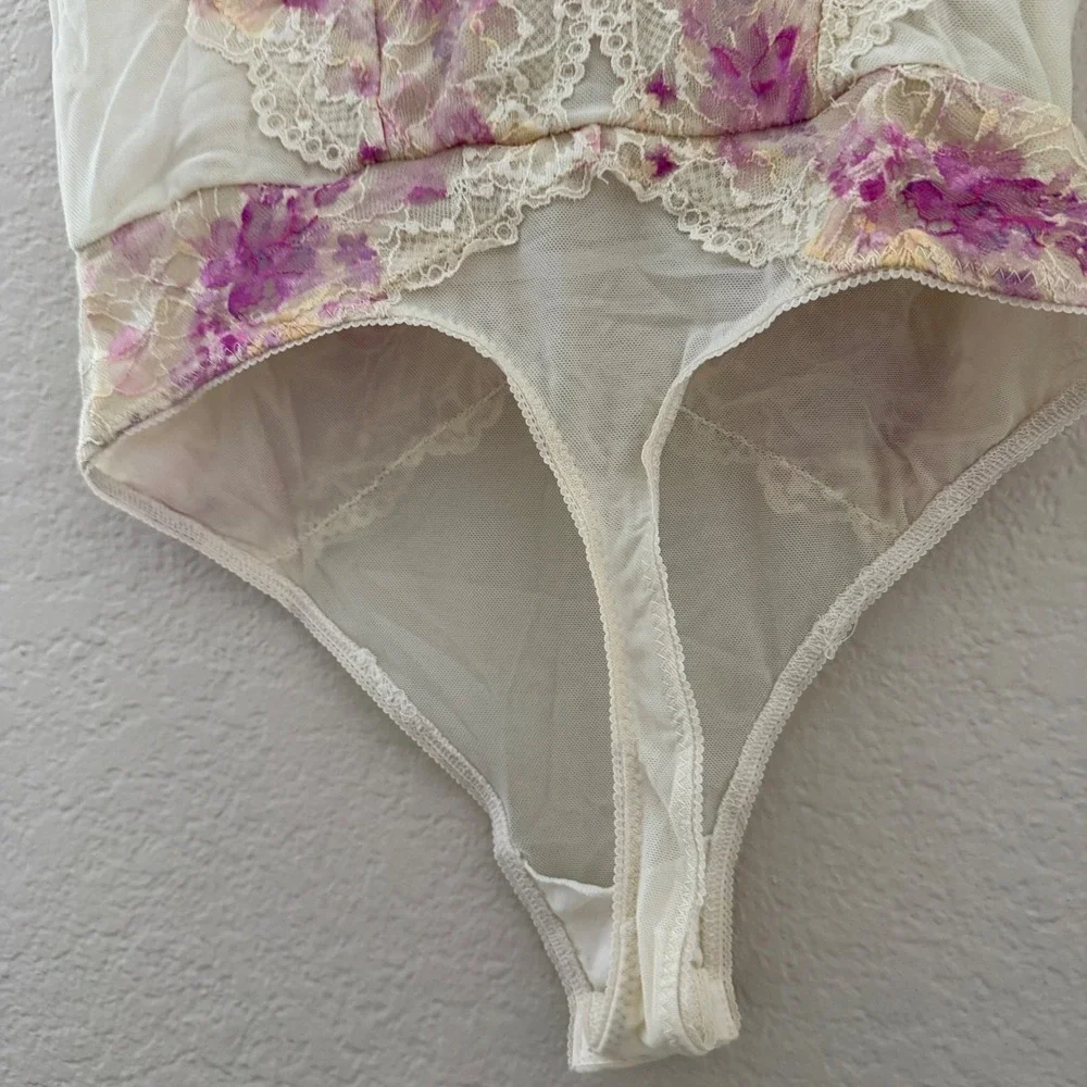 Free People Spring Soiree Printed Bodysuit Floral Lace Off the Shoulder Femme